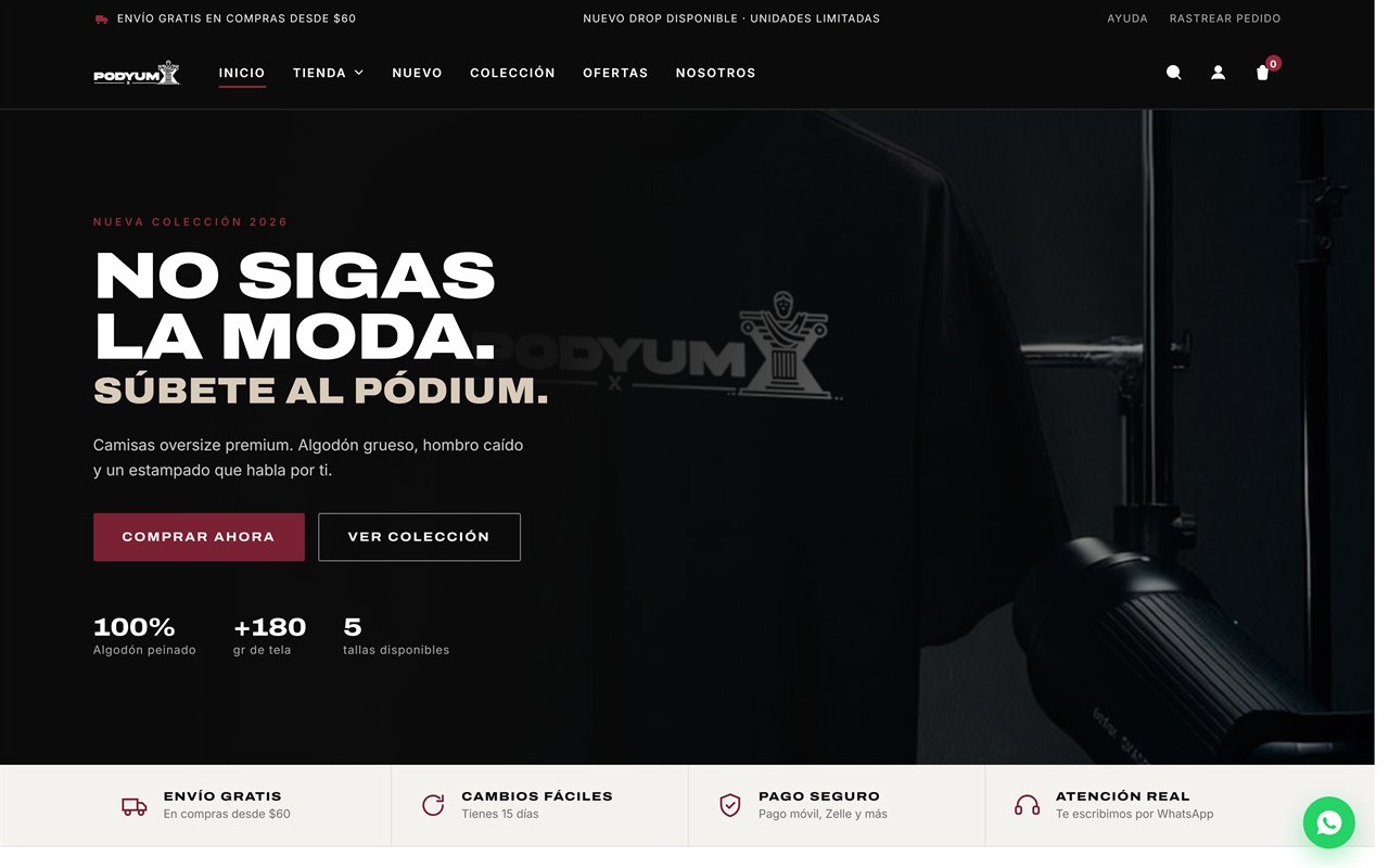 Vista de la página web de PODYUM