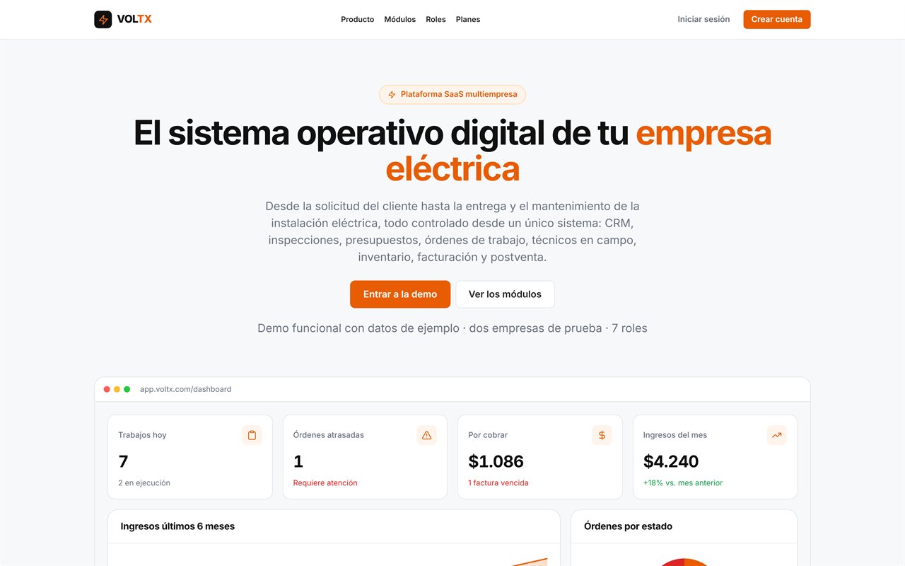 Vista de la página web de VOLTX